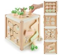 Bieco - Cubo de motoras, diseño de conejo fino XXL, madera duradera FSC®, cubo de juego para bebé, desde 1 año, cubo de actividades, centro de actividades, Montessori