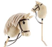 BIECO Hobby Horse Caballo de Palo Beige - Talla S, con Brida | Palo y Cola extraíbles, para Salto, Doma y Juego | Caballos de Juguete