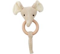Bieco Sonajero de Ganchillo Con Anillo de Madera - Juguete de Agarre Para Bebés, Niños y Niñas - Elefante