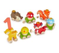 Bieco Tren de Cumpleaños de Madera Animales del Bosque con Números 0-9 años | 17 Piezas, 59 cm | Tren Cumpleaños con Velas | Madera Infantil | Velas