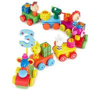 Bieco Tren de Cumpleaños Safari de Madera | con Números del 0 al 9 | Tren Madera Juguete Trenes de Juguetes para Niños Juguetes de Madera Juguetes Niño 1 Año Regalos Niño 1 Año Tren de Juguete