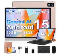 BIEGEDY 2026 último Tablet 10 Pulgadas Android 15 con Gemini AI, 30GB RAM + 128GB ROM, Octa-Core 2.0GHZ, 8000mAh, GMS, Widevine L1, GPS, OTG,5G WiFi 6 & BT 5.0,Tablet Teclado y Raton-Oro