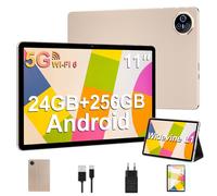 Biegedy - Tablet de 11 pulgadas, Android 14, 8 núcleos, 24 GB RAM + 256 GB de ROM, disco duro TF 1 TB, WideVine L1, WLAN 6, 8000 mAh, 5+13 MP, Bluetooth 5.0, 1280 x 800 px, cubierta de metal, dorado