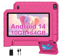 BIEGEDY Tablet para Niños 7 Pulgadas,Android Niños Tablet, 10GB RAM + 64GB ROM/TF 512GB, Octa-Core 1.8GHz | Kids Educativos | Control Parental | 5G WiFi 6 | Cámara Dual | BT5.0,con Funda EVA Rojo