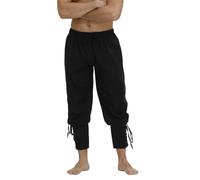 BIEGMAI Pantalones piratas medievales para hombre, diseño de banda en el tobillo para navegante vikingo, cosplay renacentista, recreación histórica y ropa de disfraz (negro, L)