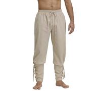 BIEGMAI Pantalones piratas medievales para hombre, diseño de banda en el tobillo para navegante vikingo, cosplay renacentista, recreación histórica y ropa de disfraz (caqui, 3XL)
