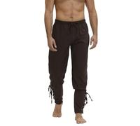 BIEGMAI Pantalones piratas medievales para hombre, diseño de banda en el tobillo para navegante vikingo, cosplay renacentista, recreación histórica y ropa de disfraz (marrón, L)