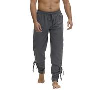 BIEGMAI Pantalones piratas medievales para hombre, diseño de banda en el tobillo para navegante vikingo, cosplay renacentista, recreación histórica y ropa de disfraz (gris, S)