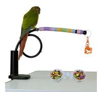 Biegsame Vogelsitzstange Mit Futternapf & Glocke - Flexibler Spielplatz Für Wellensittiche & Nymphensittiche | Rutschfester Kletterast & Doppelnapf Für Käfig | Interaktives Vogelspielzeug, 69x8cm