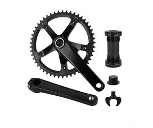 Bielas de bicicleta 165 mm 144BCD con cojinete interior, anillo de cadena simple 48T/49T Narrow Wide de aluminio para bicicleta Fixie, negro (49T)