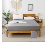 bienDo Sábana Bajera 135x190 Ajustable, para Cama 135, Bambú-Seda Vegana, 400 Hilos, Bolsillo 35 cm, Sábana Refrescante, Transpirable y Suave - Gris
