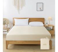 bienDo Sábana Bajera 135x190 Ajustable, para Cama 135, Bambú-Seda Vegana, 400 Hilos, Bolsillo 35 cm, Sábana Refrescante, Transpirable y Suave-Beige