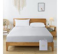 bienDo Sábana Bajera 150x200 Ajustable, para Cama 150, Bambú-Seda Vegana, 400 Hilos, Bolsillo 35 cm, Sábana Refrescante, Transpirable y Suave-Gris Claro