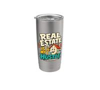 Bienes Raíces Es Mi Hustle Funny House Cartoon Vaso térmico de acero inoxidable de doble pared