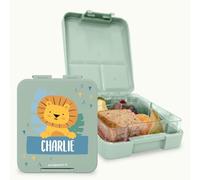 bienpegado - Fiambrera infantil personalizada - Lonchera bento con nombre para niños temática: más de 20 divertidos iconos. Color: (Verde salvia)