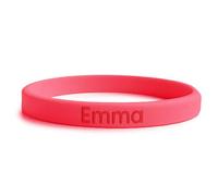 bienpegado - Pulsera personalizada delgada de silicona con nombre y número de teléfono. Vayan seguros de paseo o de viaje. Varios medidas. No tinta añadida. (Rosa fluorescente)
