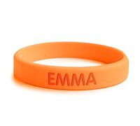 bienpegado Pulsera personalizada SOS para niños de silicona, ideal para salidas y paseos. En varios tamaños y colores. Resistente al agua y duradera. (Naranja)