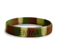 bienpegado Pulsera personalizada SOS para niños de silicona, ideal para salidas y paseos. En varios tamaños y colores. Resistente al agua y duradera. (Camuflaje)