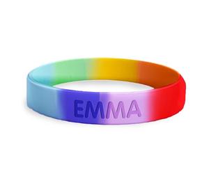 bienpegado Pulsera personalizada SOS para niños de silicona Ideal para salidas y paseos. En varios tamaños y colores. Resistente al agua y duradera. (Arco iris)