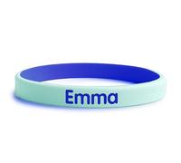 bienpegado Pulsera SOS para niños Bicolor personalizada con un nombre y un número de teléfono de contacto. Perfecto para actividades fuera de casa. (Turquesa - Azul marino)