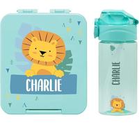 bienpegado - Set con botella personalizada para niños y fiambrera infantil con nombre de plástico - Botella con pajita de 450 ml - 100% libres de BPA (Verde claro)