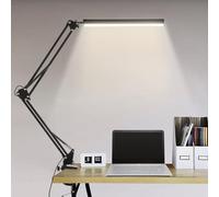 BIENSER - Lámpara de escritorio LED, 1100LM lámpara de mesa con pinza, 10 niveles de brillo x 3 modos ajustables, protección de los ojos, función memoria, lámpara de arquitecto para oficina, lectura,