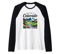 Bienvenido a Colorado Scenic Mountain River Graphic Retro Camiseta Manga Raglan