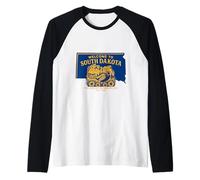 Bienvenido a Dakota del Sur Arte Vintage de Aventura Camiseta Manga Raglan