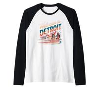 Bienvenido a Detroit Skyline Retro City Camiseta Manga Raglan