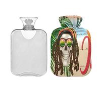 Bienvenido a Jamaica Botella de agua caliente con cubierta de terciopelo, bolsa de agua caliente transparente de 2L para alivio del dolor de cuello y hombro, calentador de pies de mano de PVC