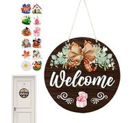 Bienvenido a la puerta | Decoración rústica intercambiable de 30 cm - Decoración casa entrada acogedora - Para exterior jardín patio todas las estaciones primavera verano otoño