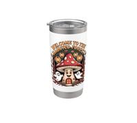 Bienvenido a la seta del bosque embrujado, dibujos animados retro Vaso térmico de acero inoxidable de doble pared