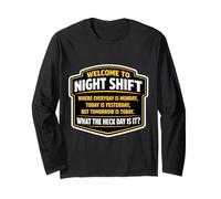Bienvenido a Night Shift Worker Funny Midnight Crew Durante la Noche Manga Larga