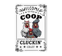 Bienvenido A Nuestra Cooperativa Todos Estamos Cloqueando Un Pollo Loco Y Divertido Letrero De Estaño Divertida Pintura De Hojalata Placa Retro Carteles De Pared De Metal para Cafetería Bar Taller