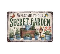 Bienvenido A Nuestro Jardín Secreto Letrero De Metal Letrero De Estaño Vintage Carteles Para Oficina Cafetería Dormitorio 20X30cm