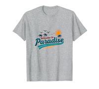 Bienvenido a Paradise Tropical Beach Vacation Camiseta, Hombre, Gris Jaspeado, L