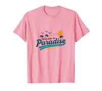 Bienvenido a Paradise Tropical Beach Vacation Camiseta, Hombre, Rosado, M