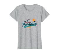 Bienvenido a Paradise Tropical Beach Vacation Camiseta, Mujer, Gris Jaspeado, L