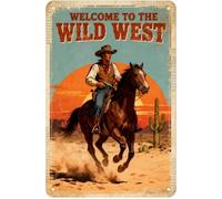 Bienvenido Al Salvaje Oeste 1 Letrero De Lata Resistente Y Duradera Placa Metálica Impermeable Letrero De Metal Para Salón Cocina Bar 20X30Cm