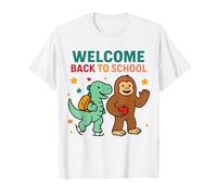 Bienvenido de nuevo a la escuela Happy Bigfoot Cute Dinosaur 3 Rex Camiseta