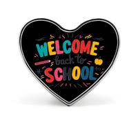 Bienvenido de nuevo a la escuela1 Insignia metálica novedosa de 1 pulgada con forma de corazón, broche, alfiler, accesorios para ropa, bolsos y corbatas