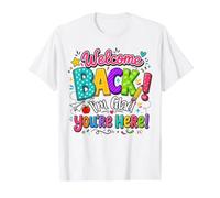 Bienvenido de Nuevo I'm Glad You'Re Here Back To School Teacher Camiseta gráfica económica, Hombre, Blanco, M