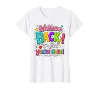 Bienvenido de Nuevo I'm Glad You'Re Here Back To School Teacher Camiseta gráfica económica, Mujer, Blanco, XS