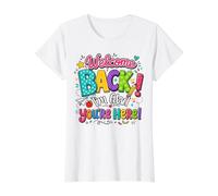 Bienvenido de Nuevo I'm Glad You'Re Here Back To School Teacher Camiseta gráfica económica, Mujer, Blanco, M