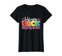 Bienvenido de Nuevo Me Alegro de Que estés aquí Maestro de Vuelta a la Escuela Camiseta gráfica económica, Mujer, Negro, M