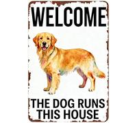 Bienvenido El Perro Corre por Esta Casa Letreros De Estaño Divertido Cartel De Metal Resistente Y Duradera Placa Metálica para Balcón Aire Libre Pared 20X30Cm