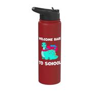 Bienvenido Volver a la escuela dinosaurio estegosaurio maestro estudiantes Stainless Steel Insulated Water Bottle