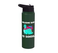 Bienvenido Volver a la escuela dinosaurio estegosaurio maestro estudiantes Stainless Steel Insulated Water Bottle