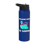 Bienvenido Volver a la escuela dinosaurio estegosaurio maestro estudiantes Stainless Steel Insulated Water Bottle