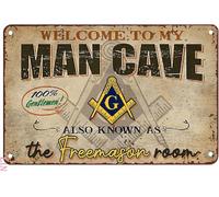 Bienvenidos A Mi Guarida Masculina, También Conocida como La Sala Masónica. Letrero De Lata Impermeable Cartel De Metal Resistente Y Duradera Cartel De Chapa para Patio Salón Granja 20X30Cm